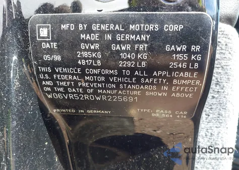 1998 Cadillac Catera Standard from USA, damaged, VIN W06VR52R0WR225691